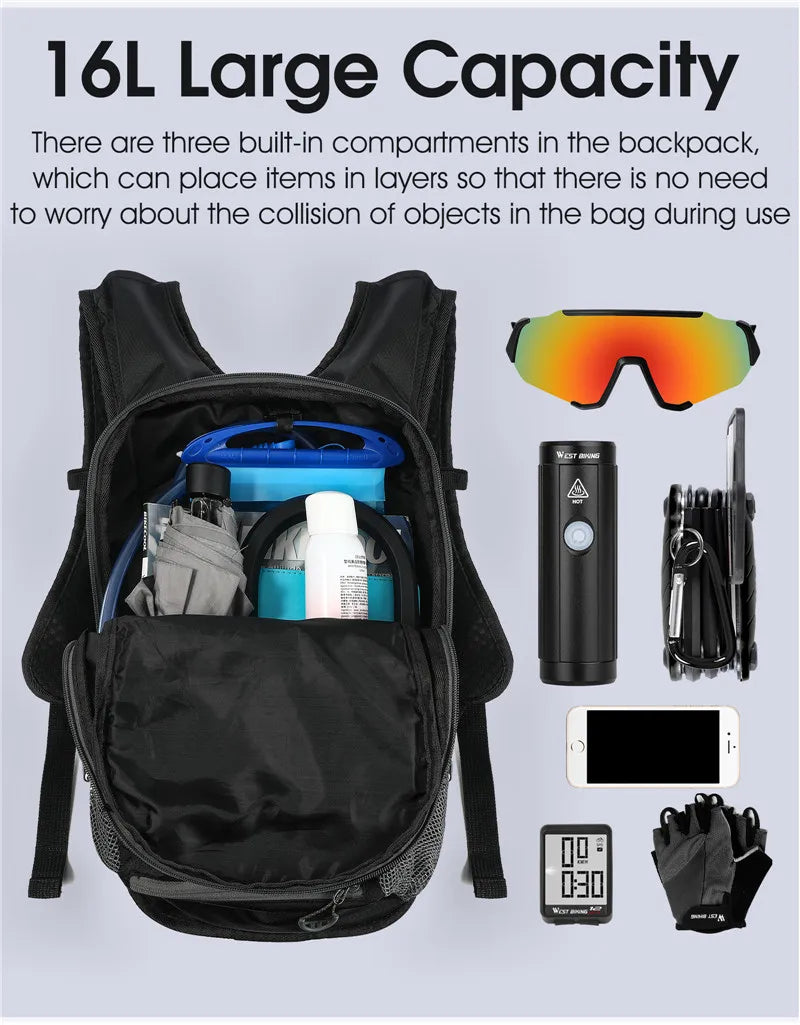 16L Cycling Hydration Backpack Waterproof Ultralight Mountaineering Hiking Travel Bike