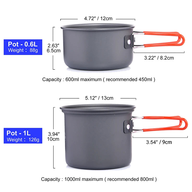 Camping Cookware Set Tableware Burner Stove Folding Knife Fork Portable Pot