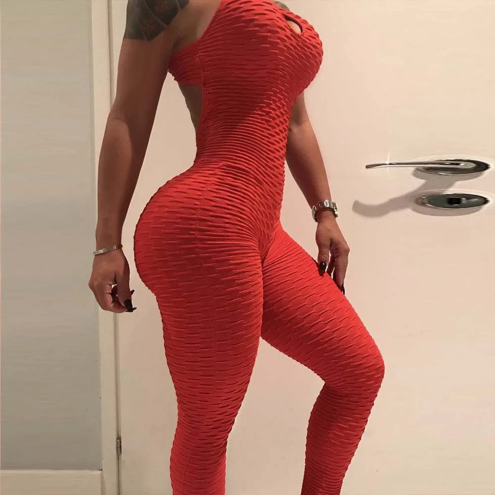 Women Jumpsuit Sleeveless Backcross Short Bodysuit Jacquard Backless Workout