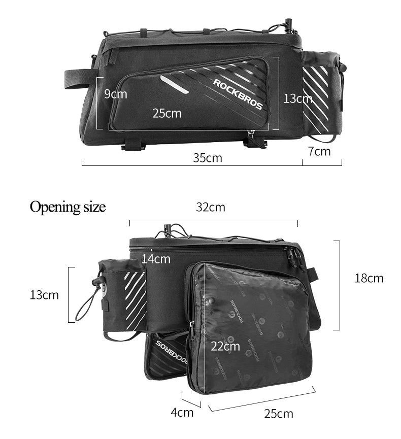 Carrier 3 In 1 Bicycle Trunk Bags Waterproof MTB Road Cycling 35L Travel Luggage Cargo Bags