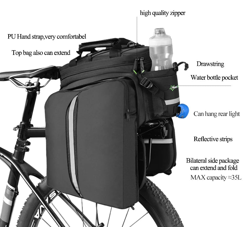 Carrier 3 In 1 Bicycle Trunk Bags Waterproof MTB Road Cycling 35L Travel Luggage Cargo Bags