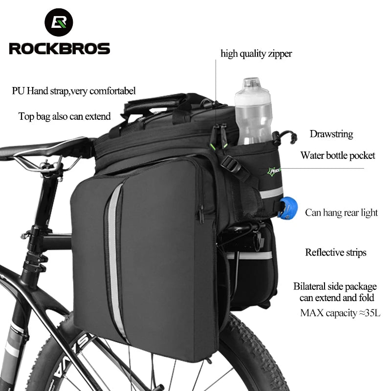 Carrier 3 In 1 Bicycle Trunk Bags Waterproof MTB Road Cycling 35L Travel Luggage Cargo Bags