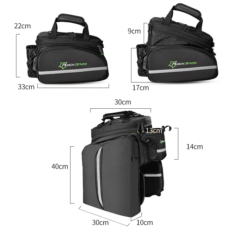Carrier 3 In 1 Bicycle Trunk Bags Waterproof MTB Road Cycling 35L Travel Luggage Cargo Bags