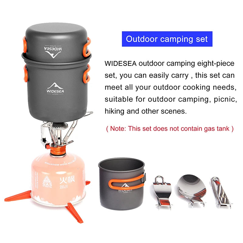 Camping Cookware Set Tableware Burner Stove Folding Knife Fork Portable Pot