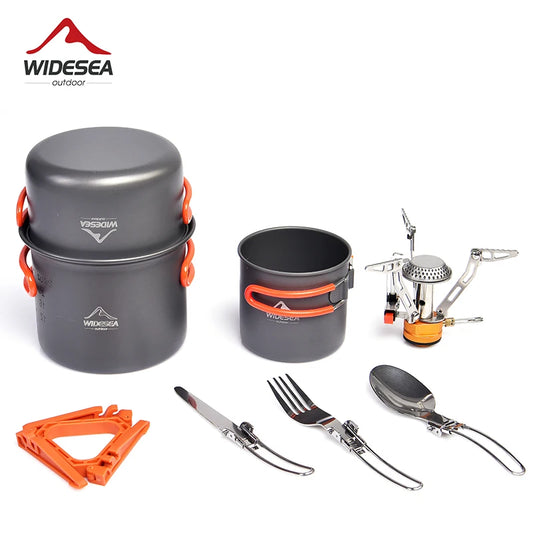 Camping Cookware Set Tableware Burner Stove Folding Knife Fork Portable Pot