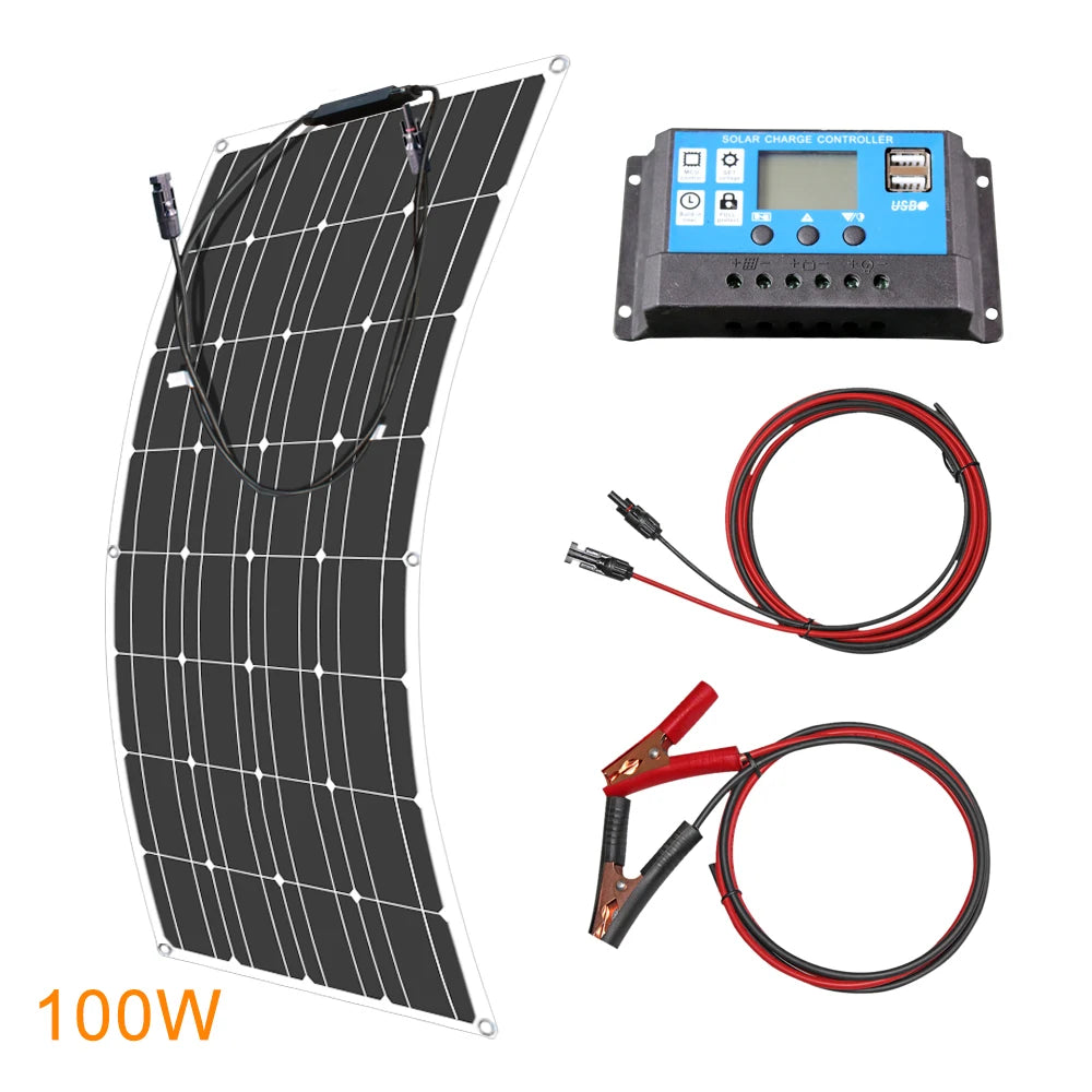 12V Flexible Solar Panel 600W 100W 200W 300W 400W 500W Bendable Waterproof Monocrystalline RV Boat