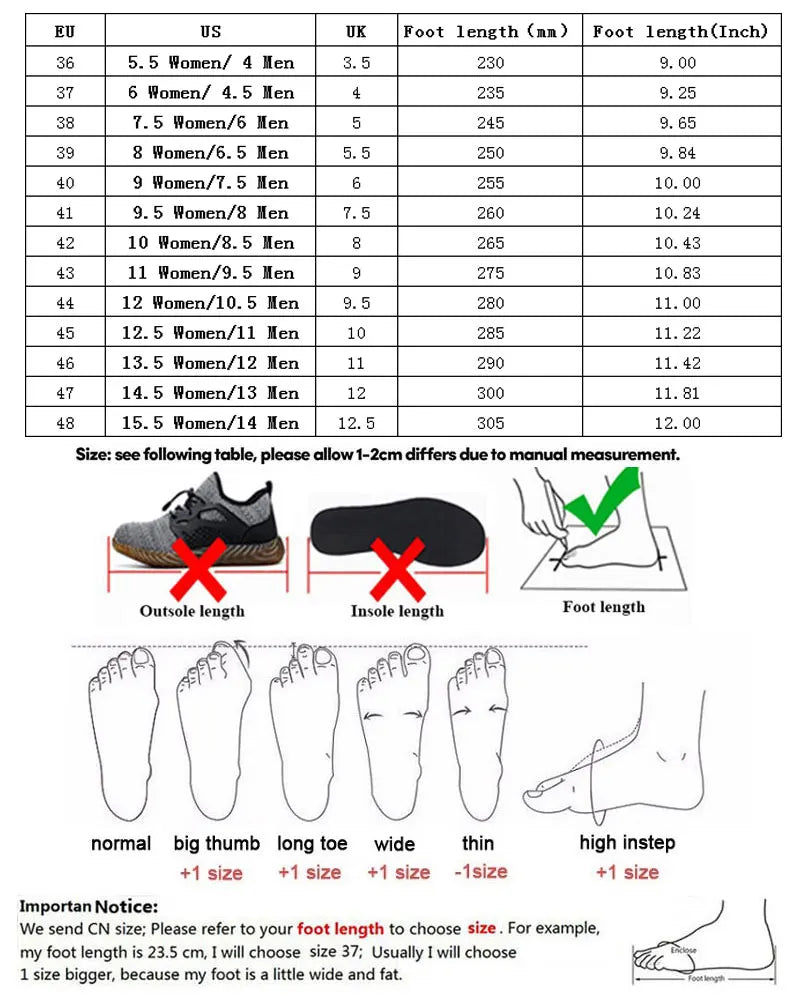 Men Work Safety Shoes Steel Toe Cap Anti-Smashing Puncture Proof Work Boots Non-Slip Breathable