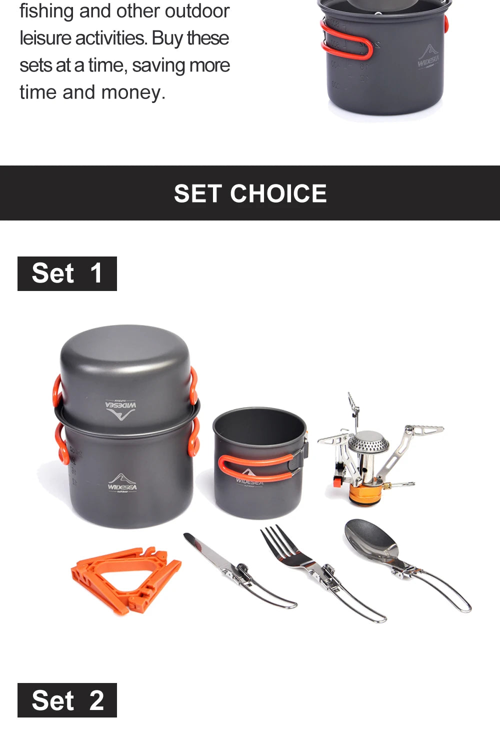 Camping Cookware Set Tableware Burner Stove Folding Knife Fork Portable Pot