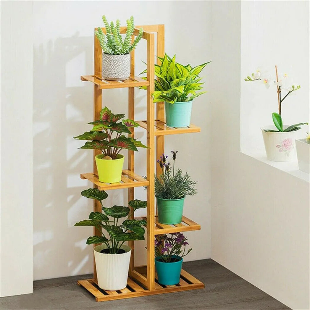 Bamboo 5 / 6  Tier  Plant Stand Rack Multiple Flower Pot Holder Display Shelving Unit for Patio
