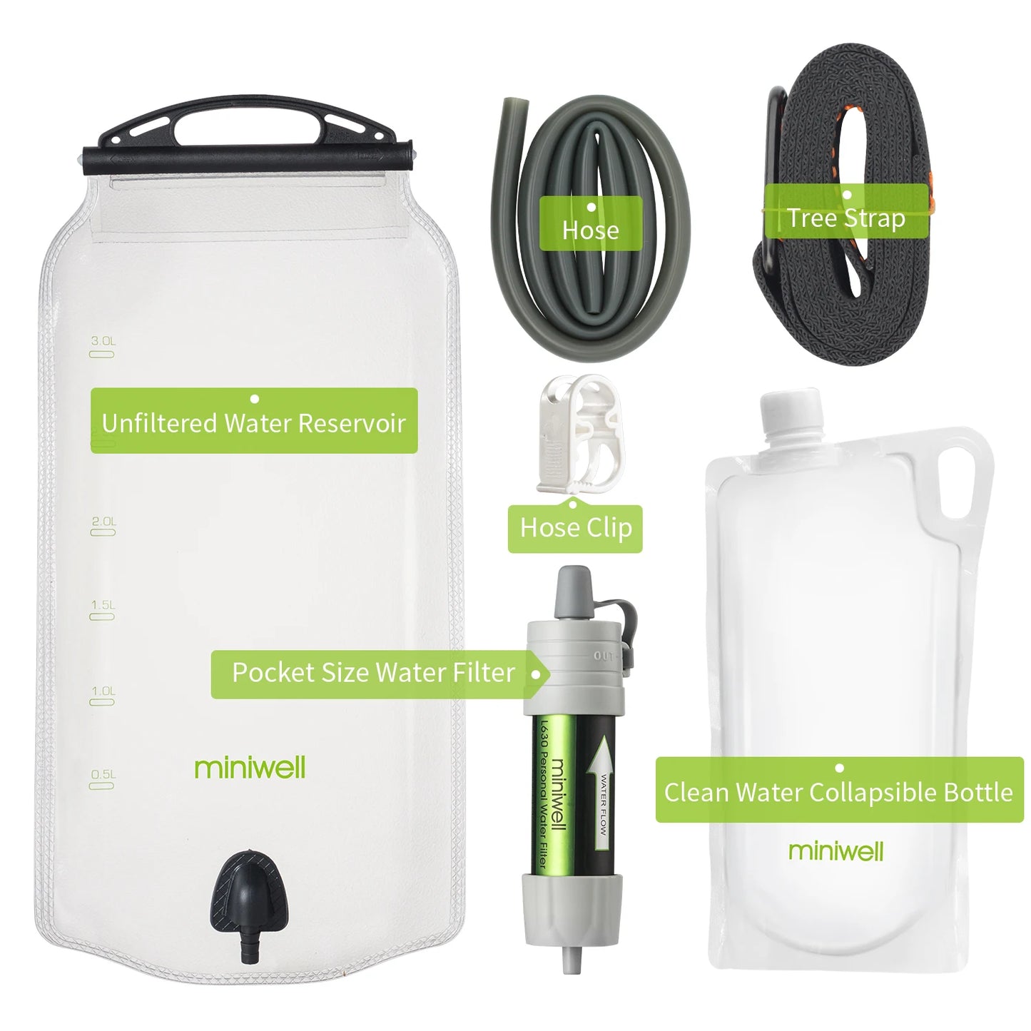 miniwell water purifier & straw filter survival emergency kit for hiking,camping,survival,emergency