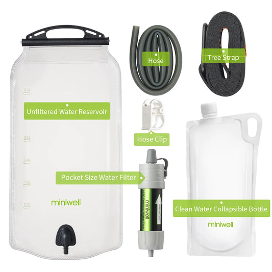 miniwell water purifier & straw filter survival emergency kit for hiking,camping,survival,emergency