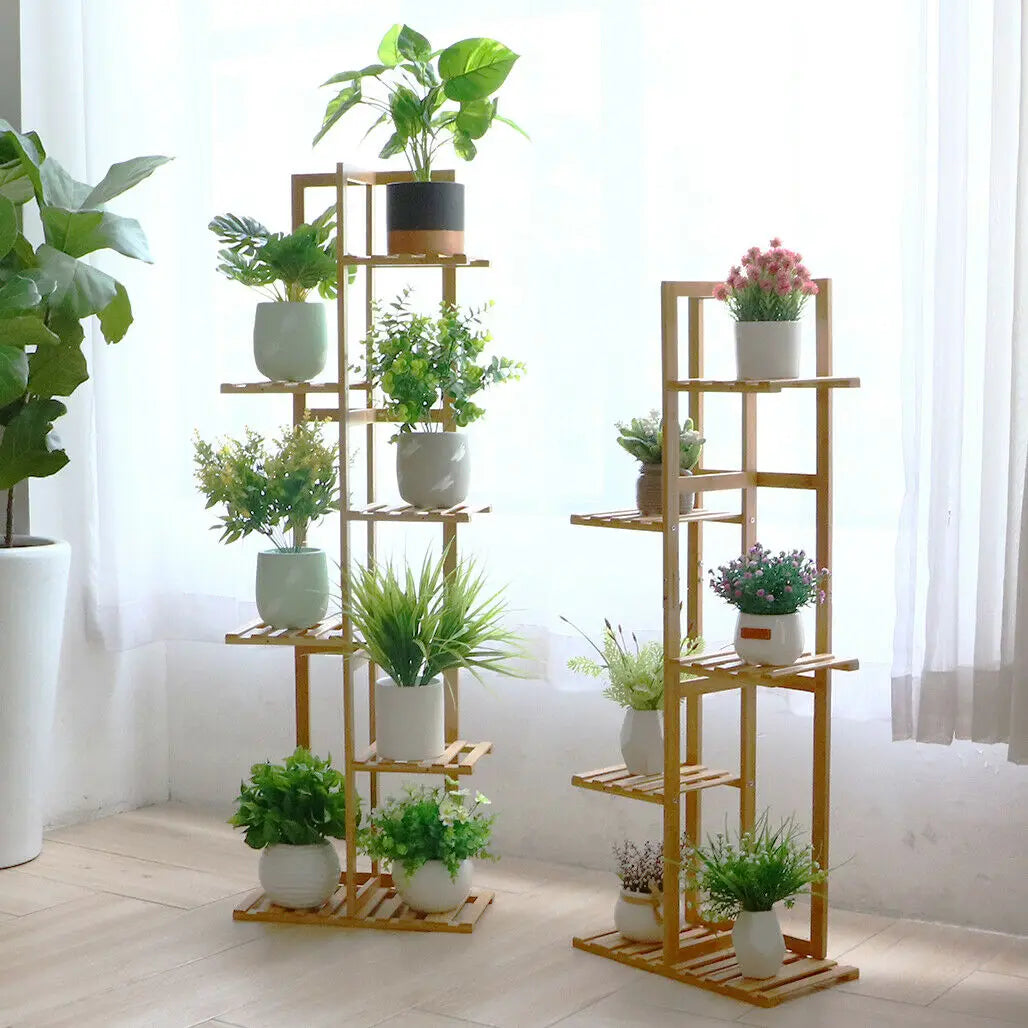 Bamboo 5 / 6  Tier  Plant Stand Rack Multiple Flower Pot Holder Display Shelving Unit for Patio