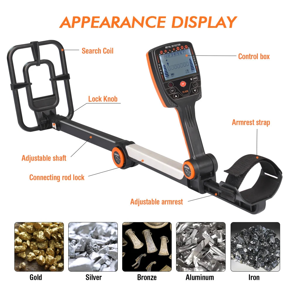 TX-630 Foldable Metal Detector Professional Wtrproof, Adjust, Fold Metal Detectors Accuracy Light
