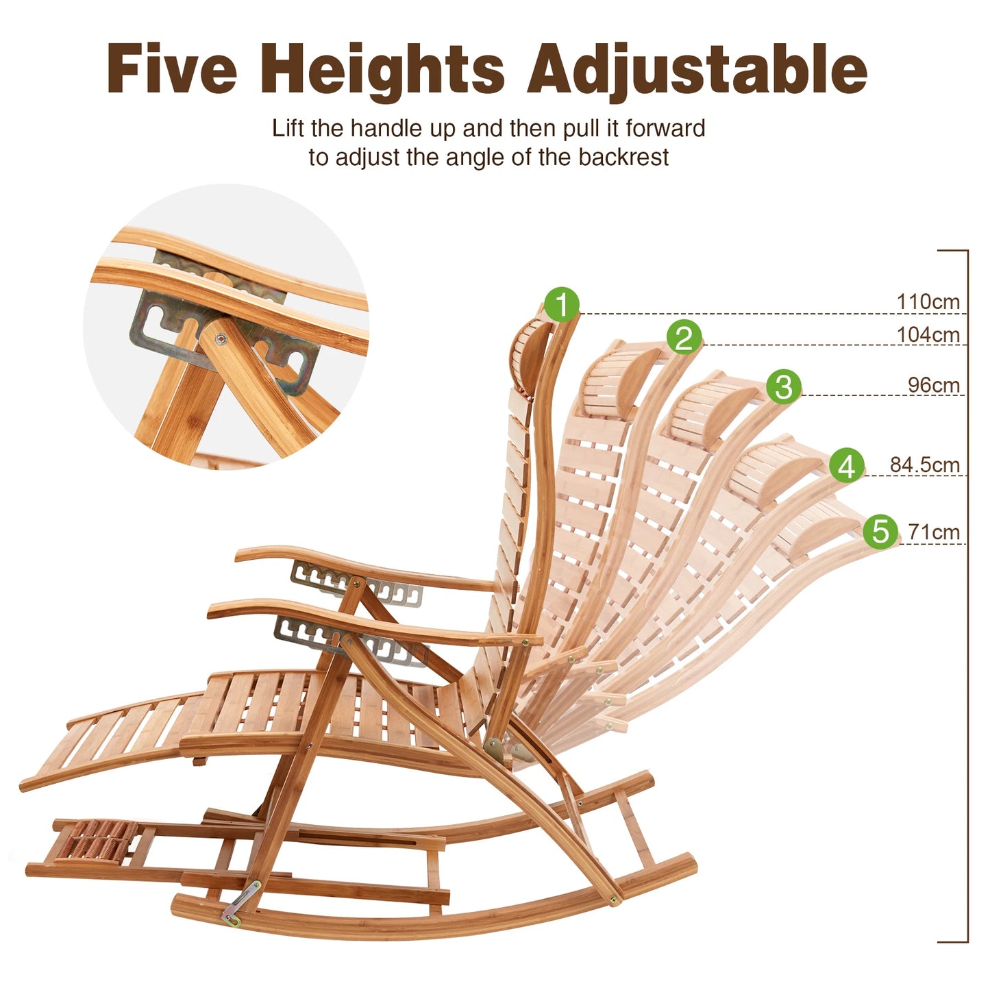 Heavy Duty Bamboo Rocking Chair Adjustable Lounge Recliner Leisure Living Room,covered deck