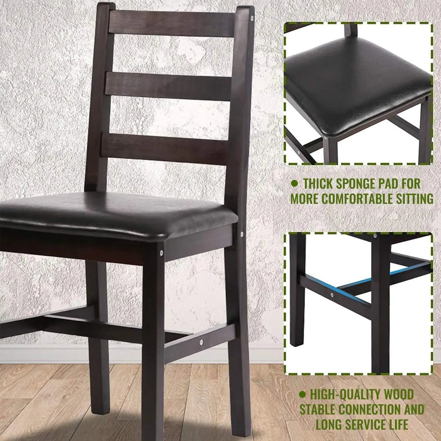 Kitchen Table &Chairs for 4 Dining Room Set,Wood Elegant for Small Space,Dark Brown