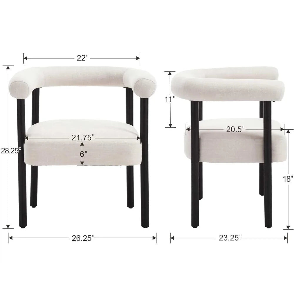 Mid-Century 2 Modern Dining Chairs, Armrest Barrel Side Accent Chairs Curved Back, Upholstered,wood