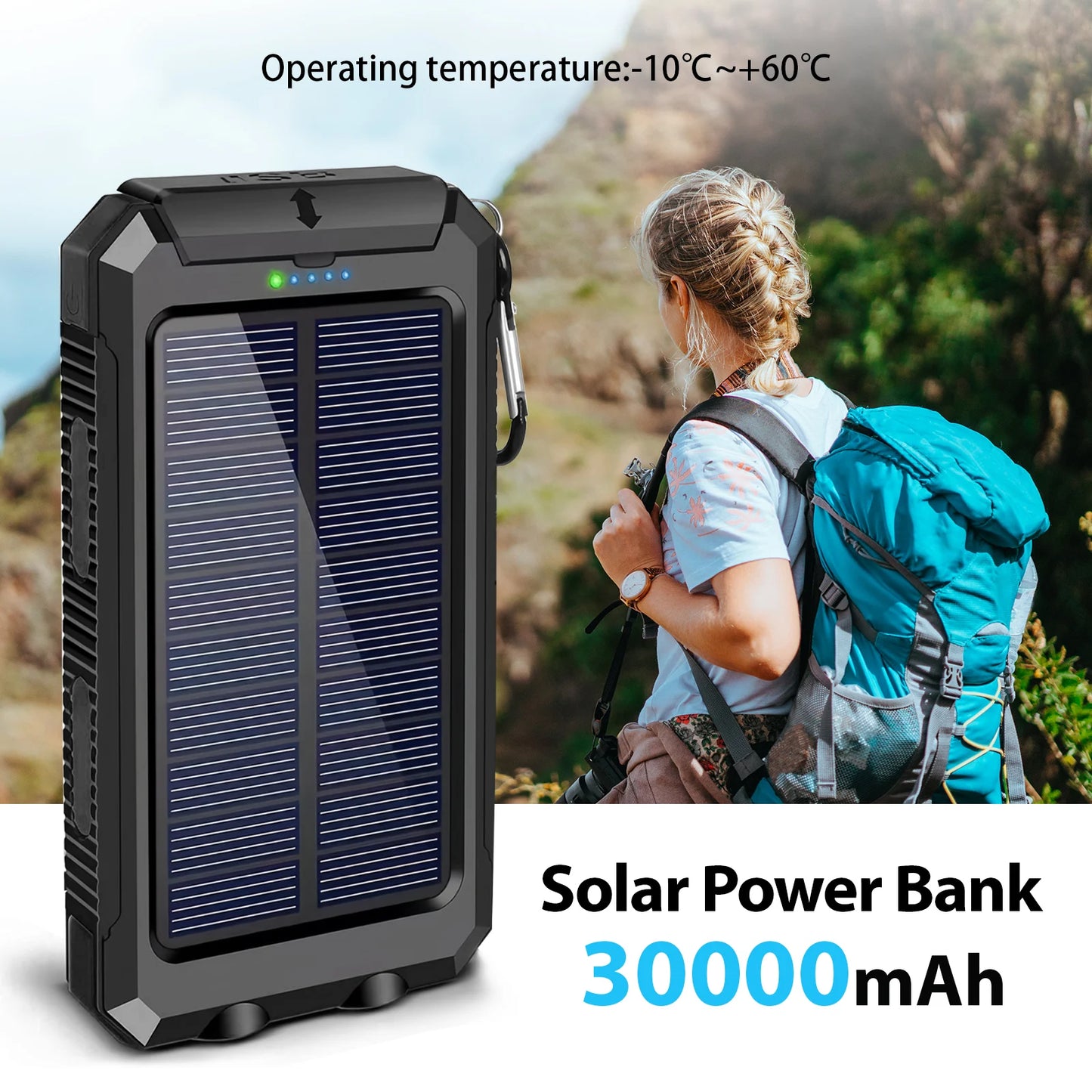 30000mAh Solar Power Bank Portable Dual 5V USB Ports 2 LED Light Flashlight Fast Charge phones ntbk