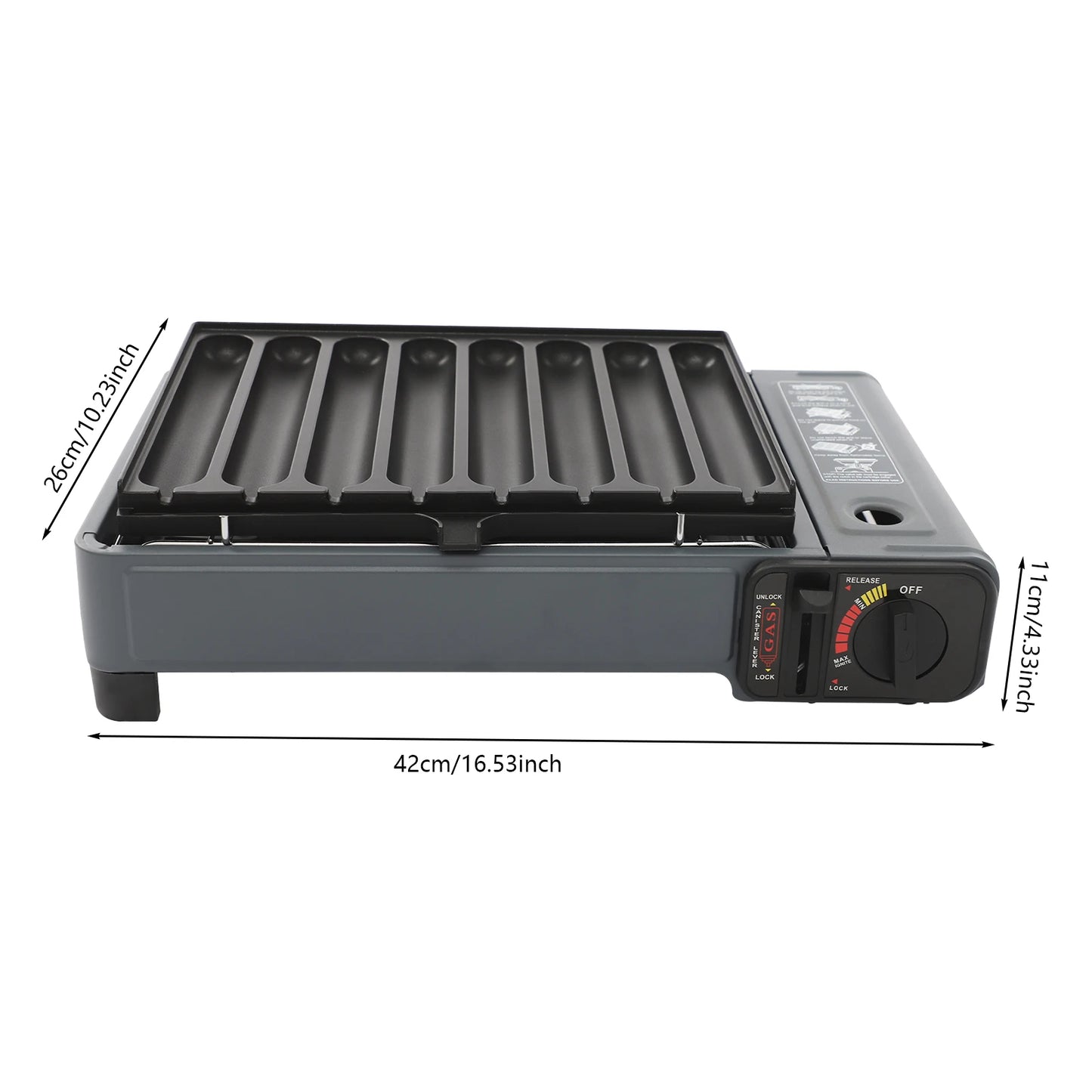 Gas Grill Stove,Sausage Grill Plate,Plastic Box Portable Camping Butane Stove Adjustable Flame
