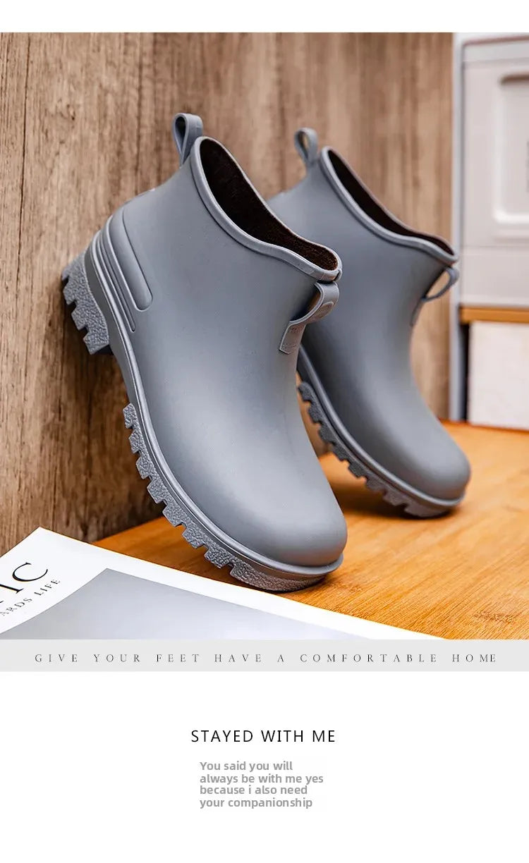 Thickened Style Outdoor Waterproof Non-Slip Portable Rain Boots Short Tube Ladies/MAN Rain Shoes