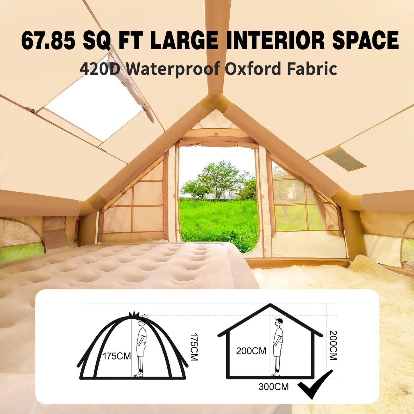 4-6 people Inflatable Camping Tent, Easy Setup Blow up Tent, Air Tent with Hand Pump for outdoor