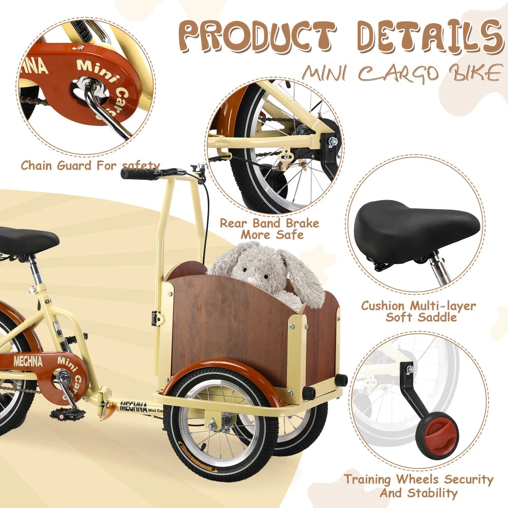 Foldable Tricycle for Kids Ages 6-12 Cargo Bike Pet Bike Reverse Tricycle  Parent-Child Bike
