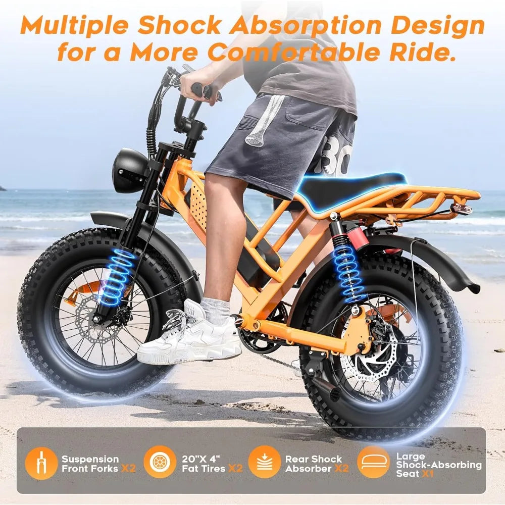 E-Bike M7, Adult,20" Fat Tires, Riders 5'5"& Above,1500W Peak Motor,24.9mph,48V 15Ah Removable Bat