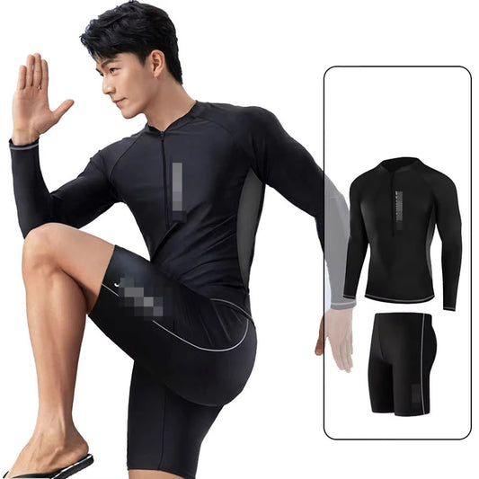 Mens Quick-Drying Swimsuit Long-Sleeved Sun-proof Beach T-shirt Snorkeling Surfing Suit