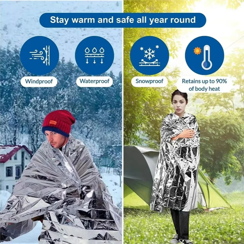 15-1Pcs Emergency Thermal Blanket Waterproof Windproof Sunshade Rescue Blanket survive Mat Pad