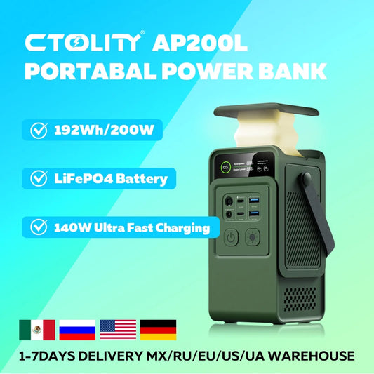 192WH Portable Power Station 200W 60000mAh LiFePo4 Batteries Solar Generator Camping Backup Power