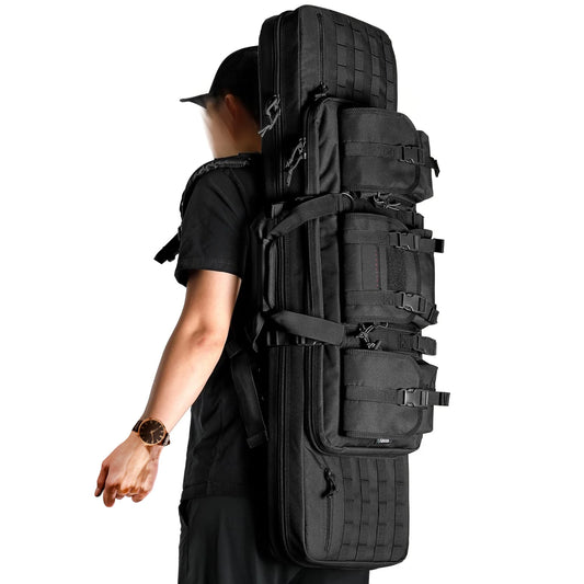 Tactical Double Long Gun Pack Pistol Transport Case, Lockable Compartment for Outdoor Hunting