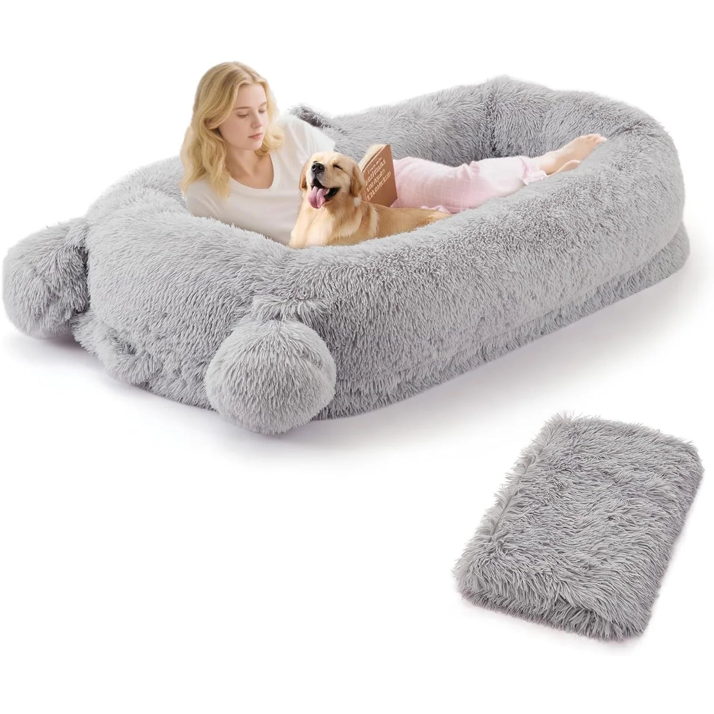71" Large Human Size Dog Bed For Adults & Pets Removable Washable Cover Storage Pockets,Blanket Nap