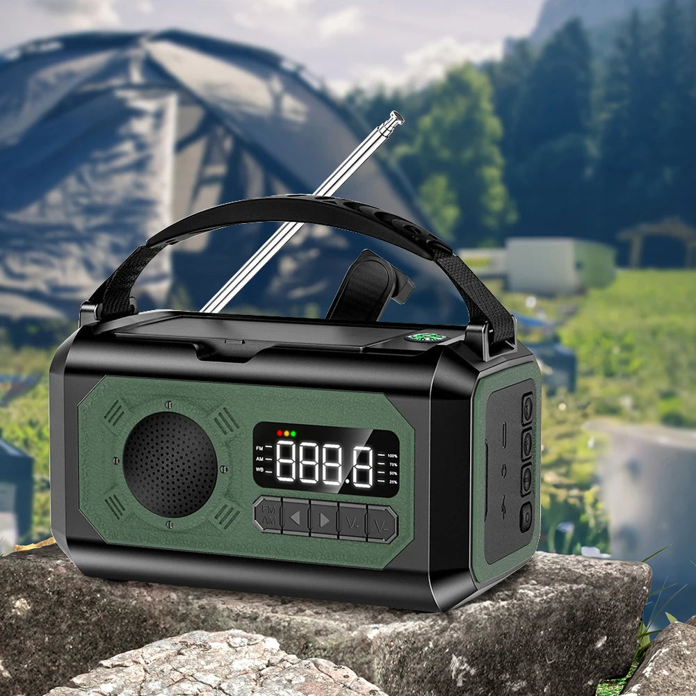 12000mAh Solar Hand Crank AM/FM/NOAA Weather Radio, 2 Solar Panels Multifunction Radio Reading Lamp