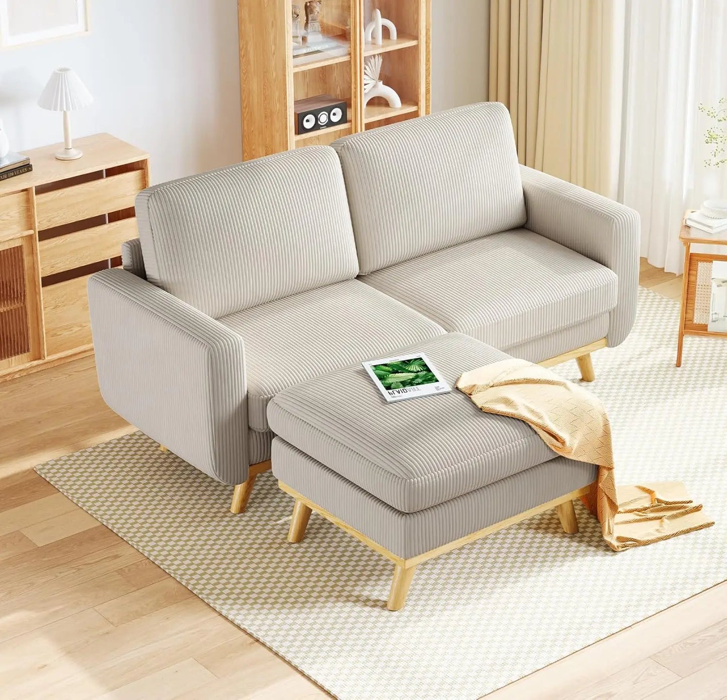 INDOOR 97" L-Shape Modular Sectional Sofa 3-Seat Corduroy Movable Otto green,black, Customized