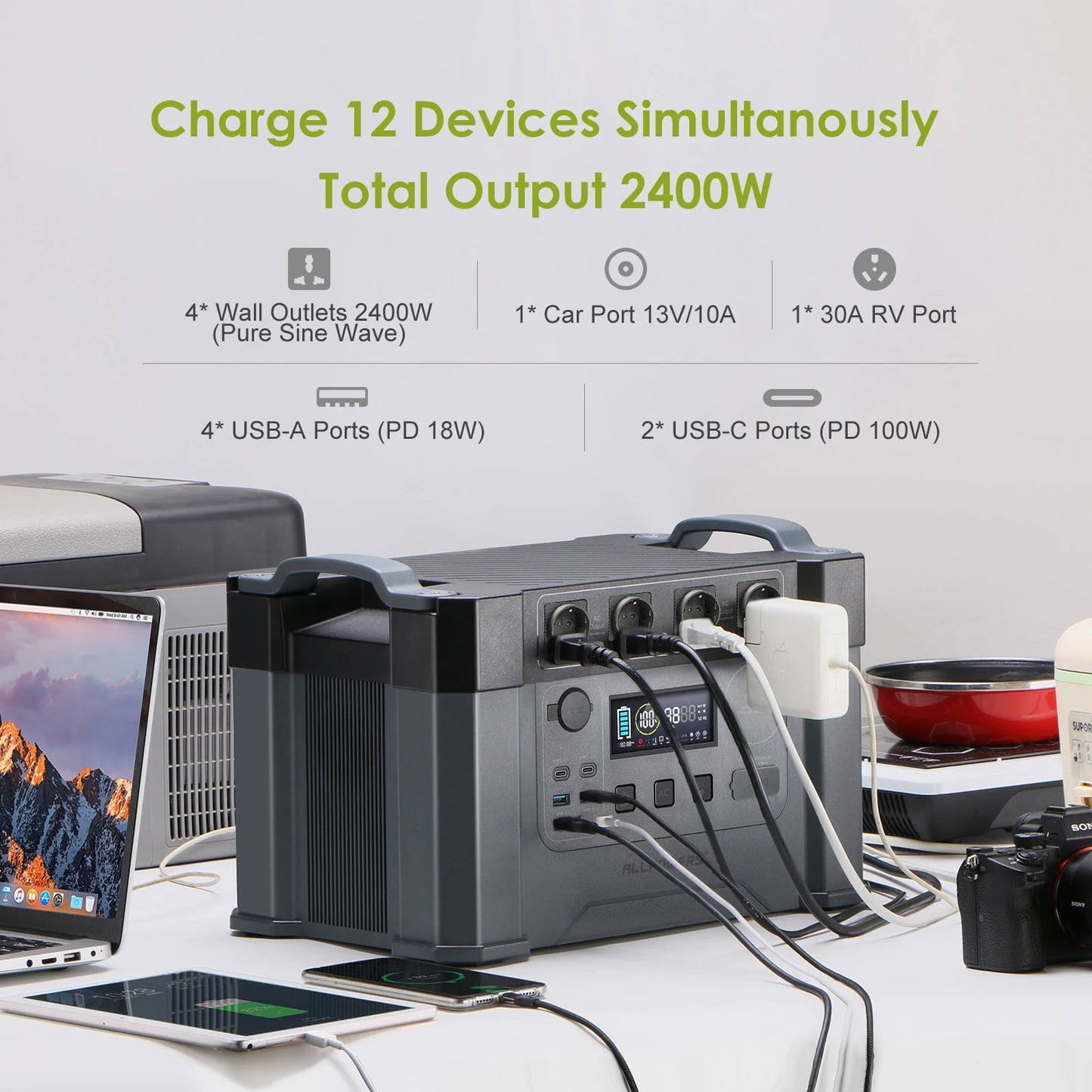S2000 Pro Outdoor Generator 2400W MPPT Power Station,4X100W  Folable Solar Panels,RV Camping, Home