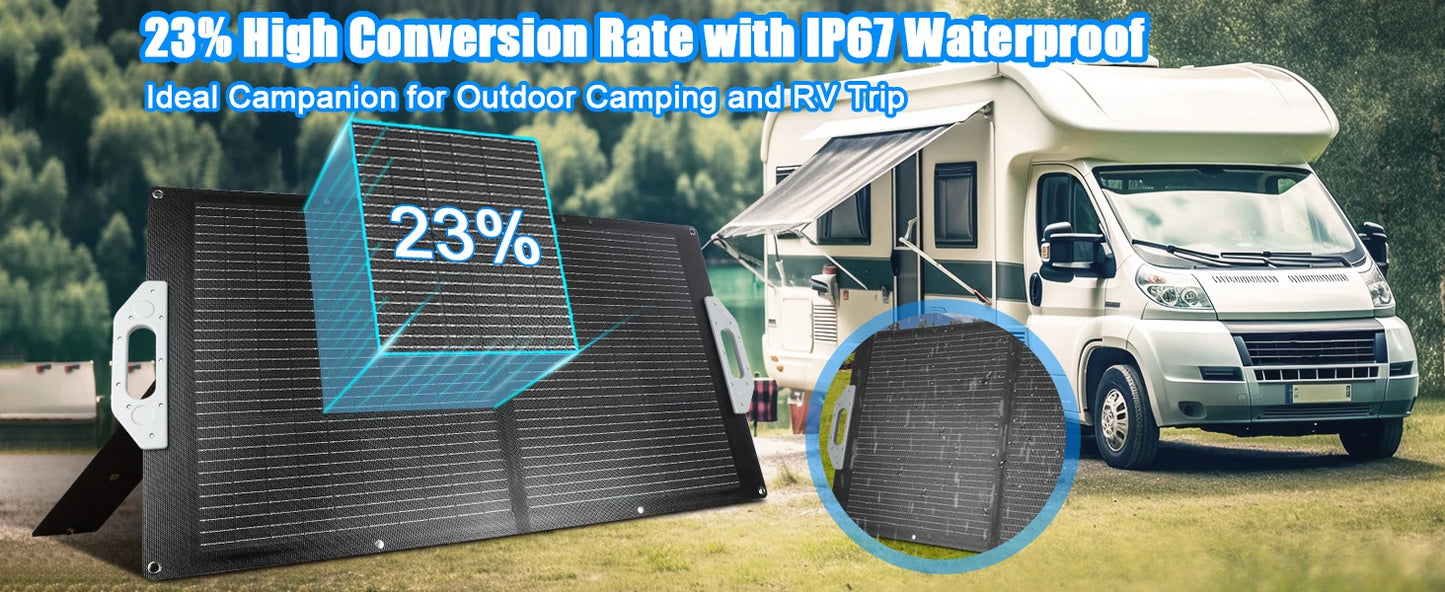 Flex-Foldable Solar Panel 100W Camping High Efficience Travel&Phone&Boat&RV 23% Efficiency