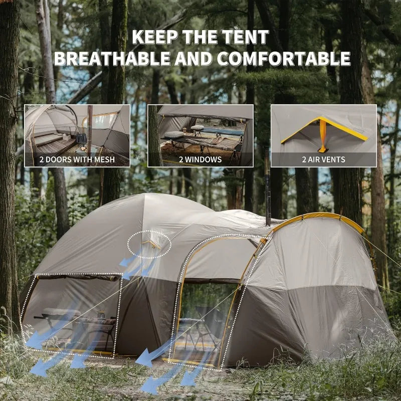 Hot Tent with Stove Jack, 4 Season, 1/2/4/6 Person Camping  UPF50+ Waterproof Windproof Winter