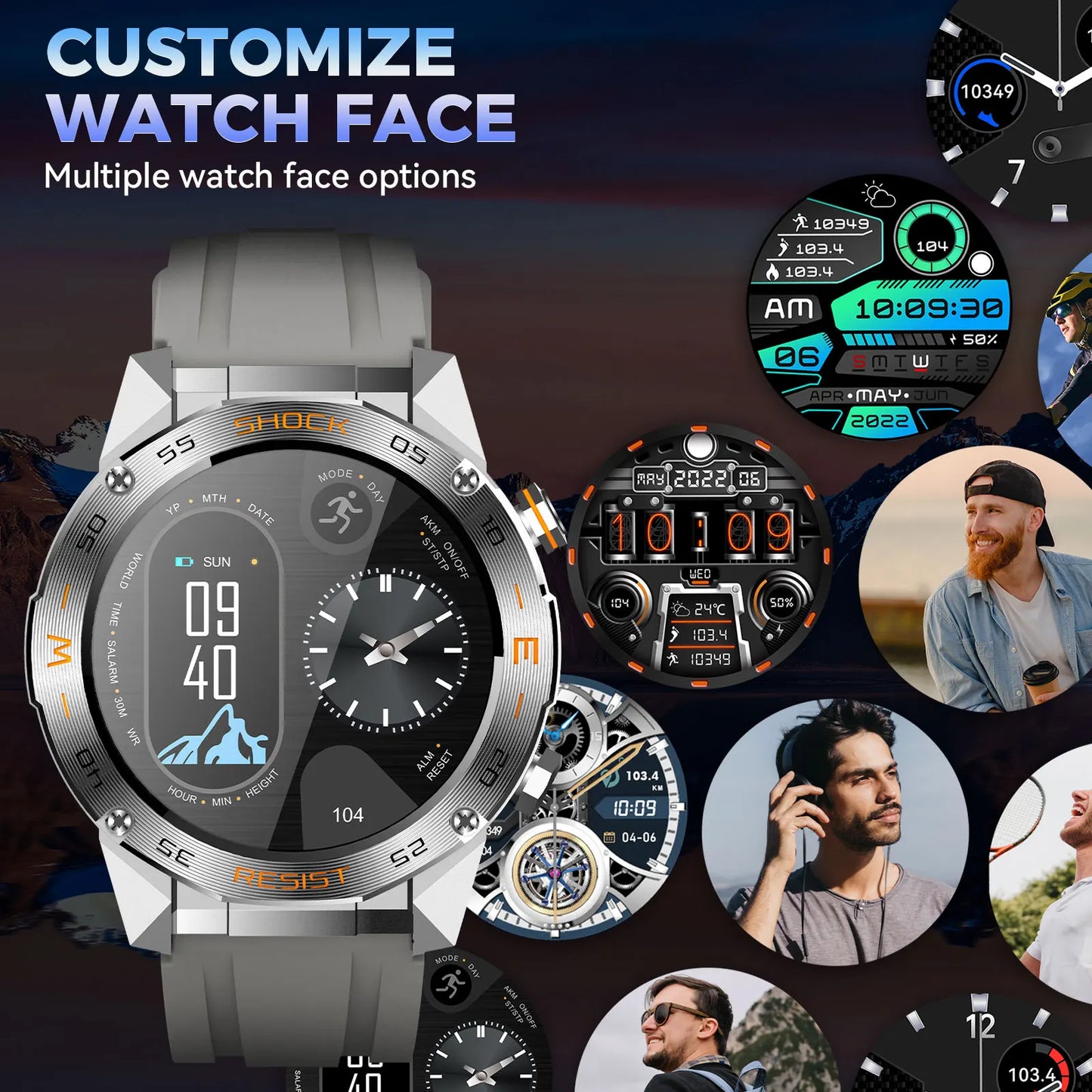LaNikar Military Smart Watch,Men Fitness Tactical Multiple Sports Modes Heart RateSpO2 Sleep Tracker
