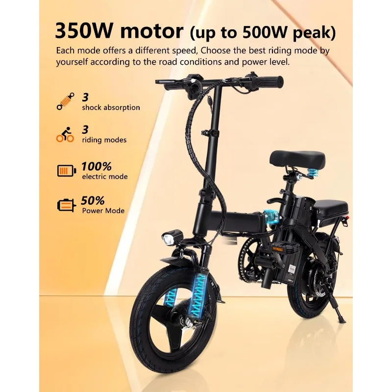 14" Foldable Electric Bike, Adults,Peak 500W Motor Max Speed 22MPH & Range 18-30 Miles