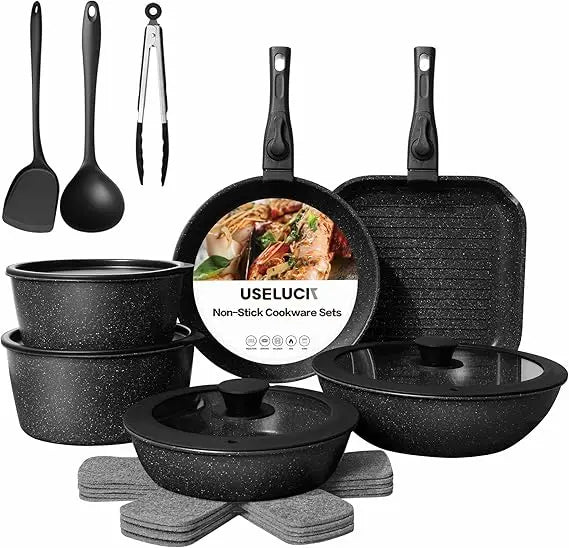 20 Pcs Pot-Pans Set Non Stick, Ceramic Cookware,Detachable Handle, RV Kitchen, Oven Safe