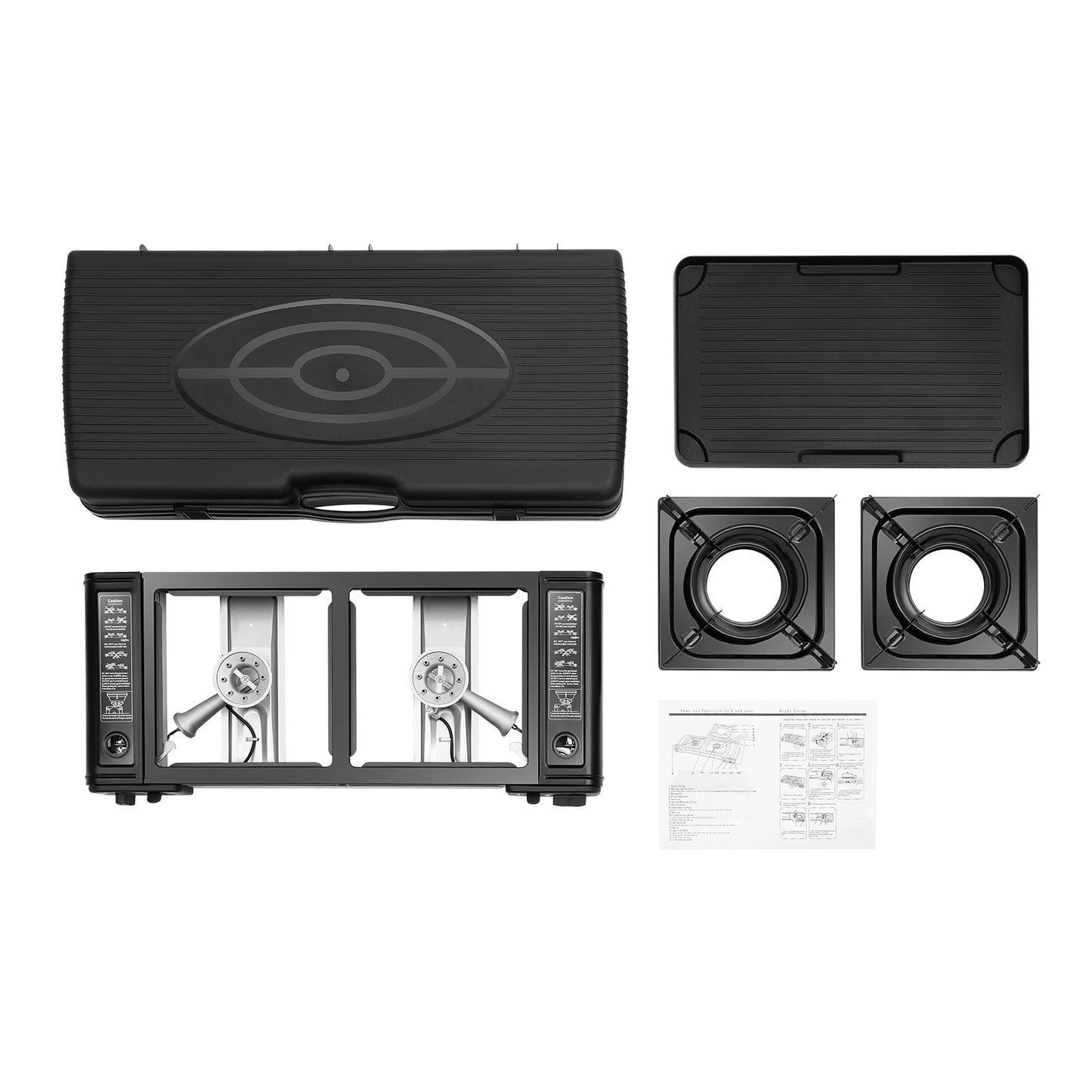 Camping Stove Dual Burner W/Grill Tray & Storage Case Portable Outdoor Cooking ,Picnic BBQ Hiking