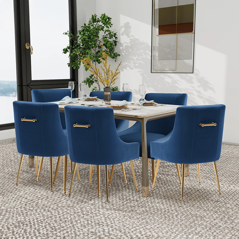 Modern Velvet 6 Dining Chairs, Upholstered Barrel Pleated Side Accent Chair for Bedroom,Living Room