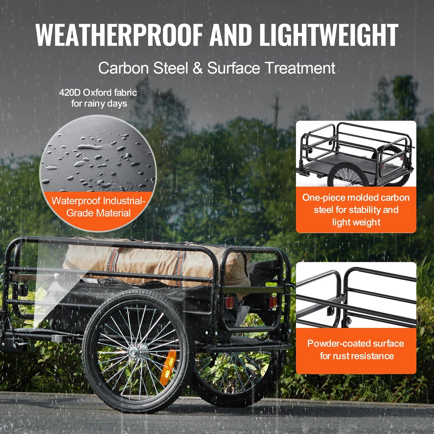 ]60 lbs Bike Cargo Trailer Foldable  Bicycle Wagon, 16" Wheels Reflectors Fits 22"-28" Bike Wheels