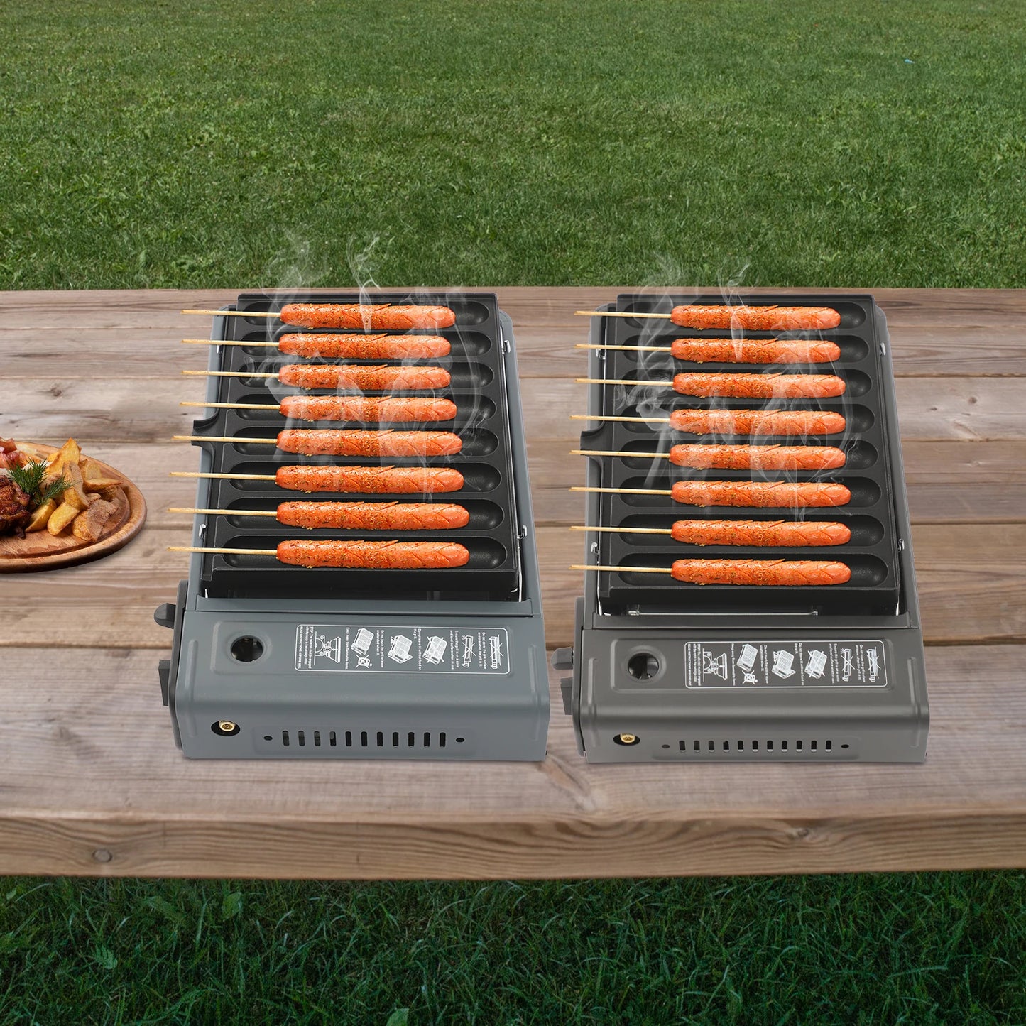Gas Grill Stove,Sausage Grill Plate,Plastic Box Portable Camping Butane Stove Adjustable Flame