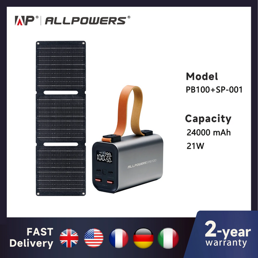 Power Bank PB 100W Fast Charging ,21W Solar Panel Portable Battery Charger For Laptop Phone