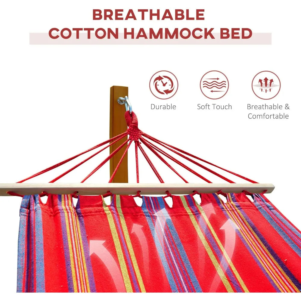 10' Wood Outdoor Hammock,w/ Stand Rainbow Bed, Heavy Duty Roman Arc Hammock for Single Person