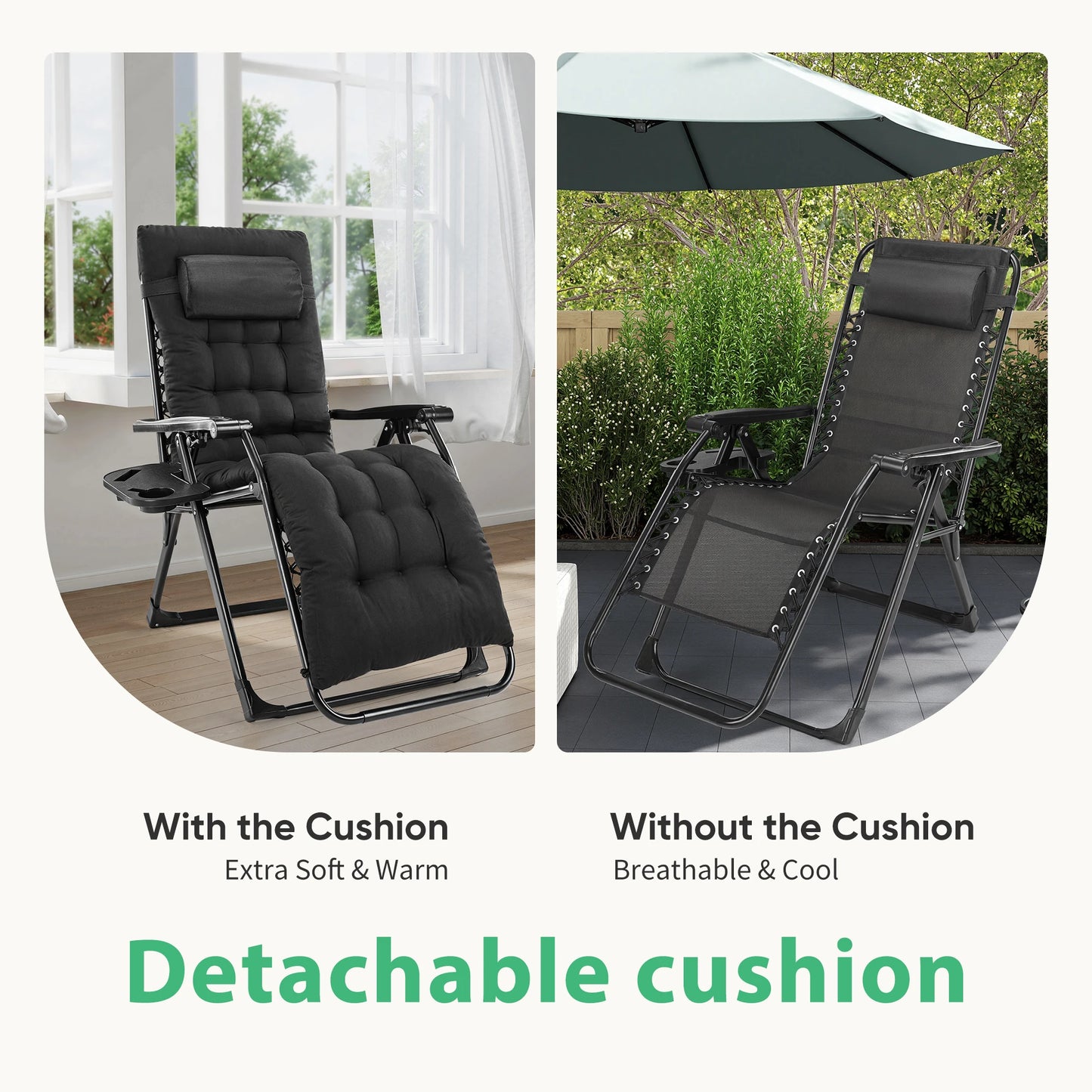 Zero Gravity Set 2 Portable Recliner Camping Patio Outdoor Chair,Cup Holder Trays Adjustable Pillow