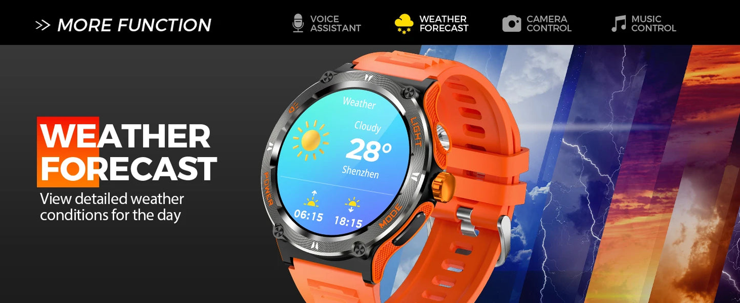 Smart Watch 3ATM Waterproof 1.53" KT76, Compass, LED Flashlight Heart Rate Sleep Analysis Bluetooth