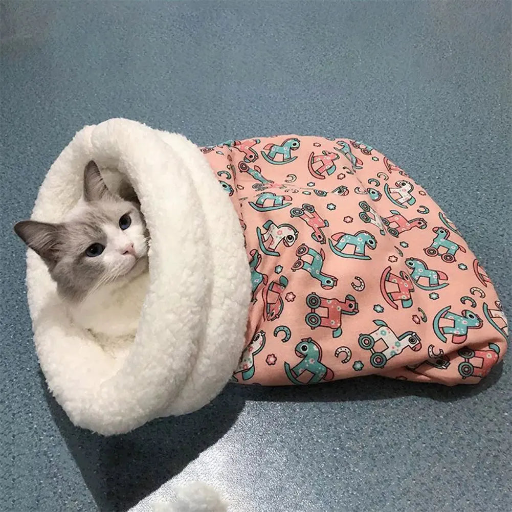 Cute Cartoon Cat Sleeping Bag Soft Plush Bed Funny TunnelNest WarmPuppy and Kitten