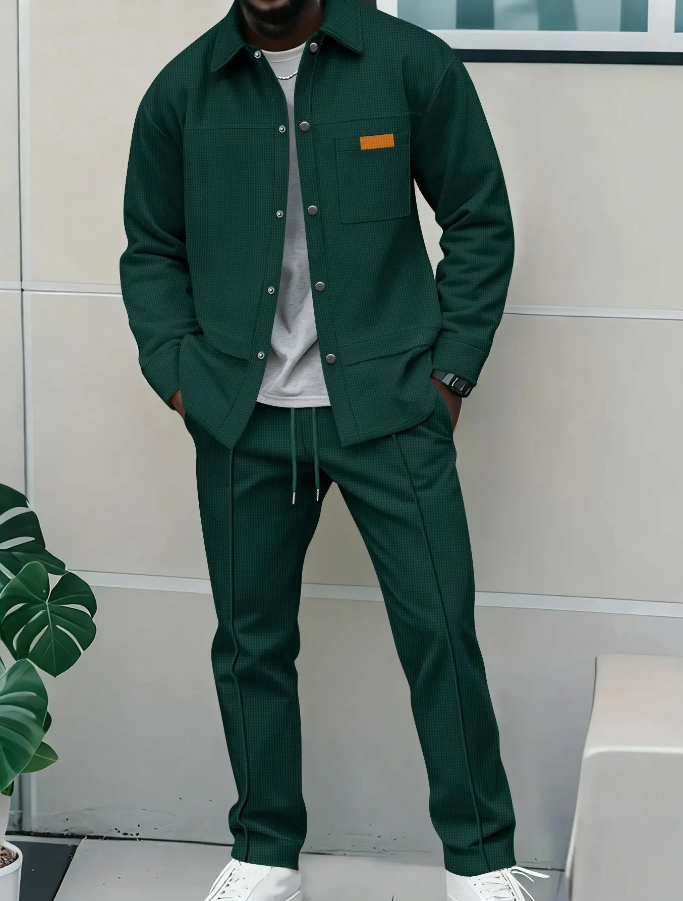 Luxury Men's Casual Flight Jacket Autumn Winter Two-Piece Set Cotton Blend Fiber Long Sleeve