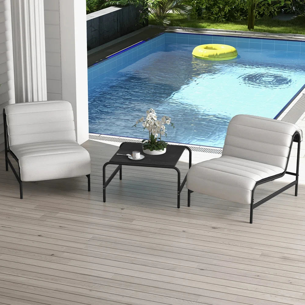 3-Piece Oversized Outdoor Furniture Set,Wide and Deep Lounge Chairs Olefin Cushions, Stone-TopTable